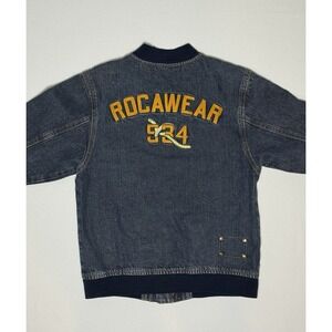Vtg Y2K Rocawear 534 Womens Varsity Denim Jacket Embroidered Zip Up Size Small